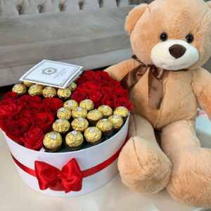 Tambor de rosas y chocolates + Peluche mediano